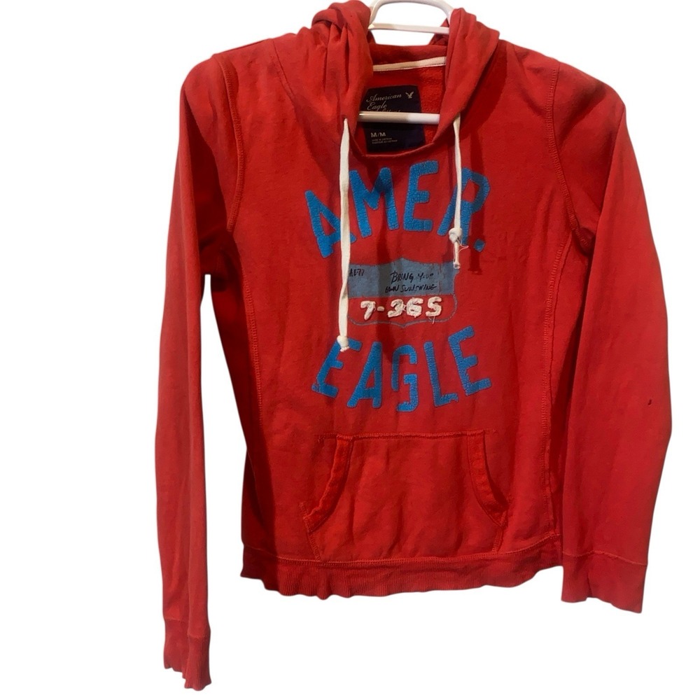 American‎ Eagle unisex M Red distressed hoodie sweatshirt Y2K  Retro